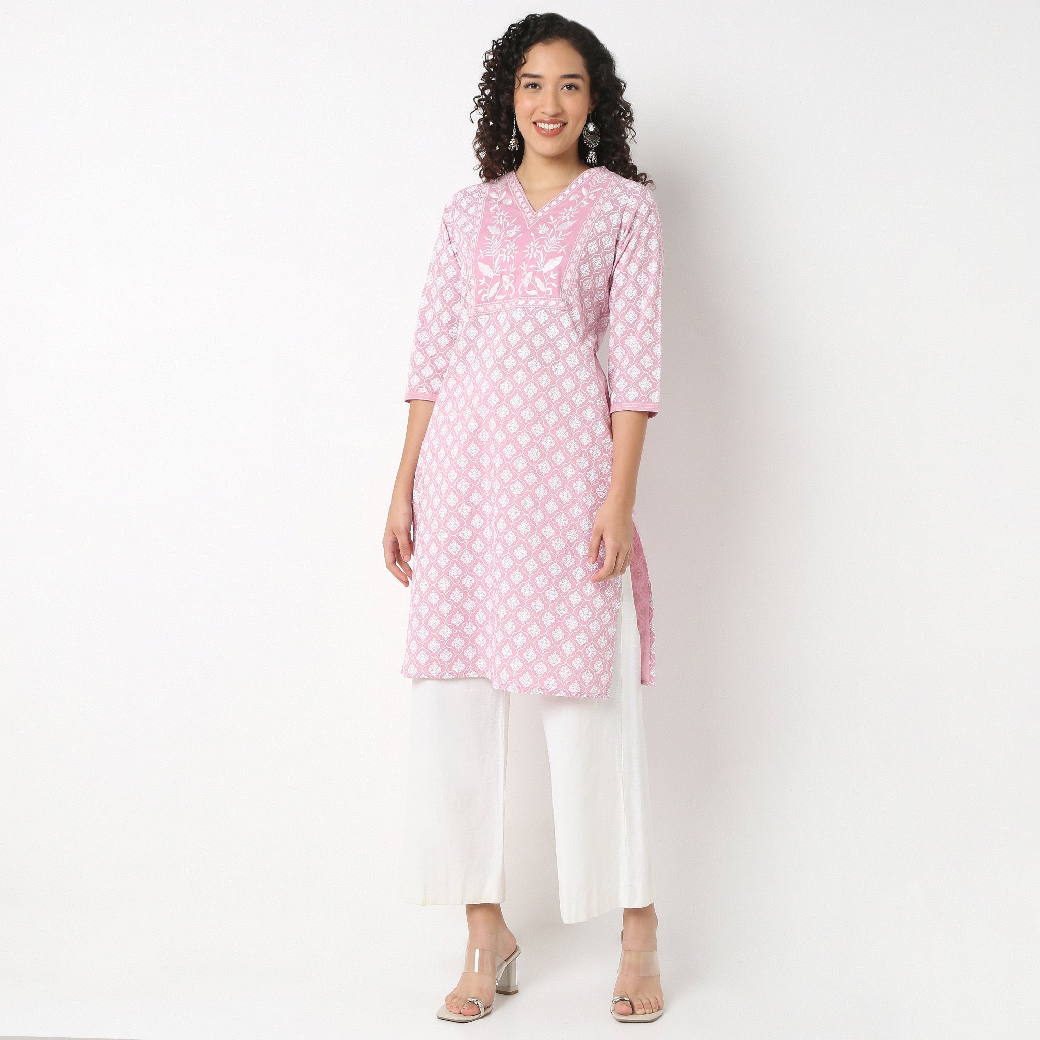 Embroidered Yoke Printed Kurta
