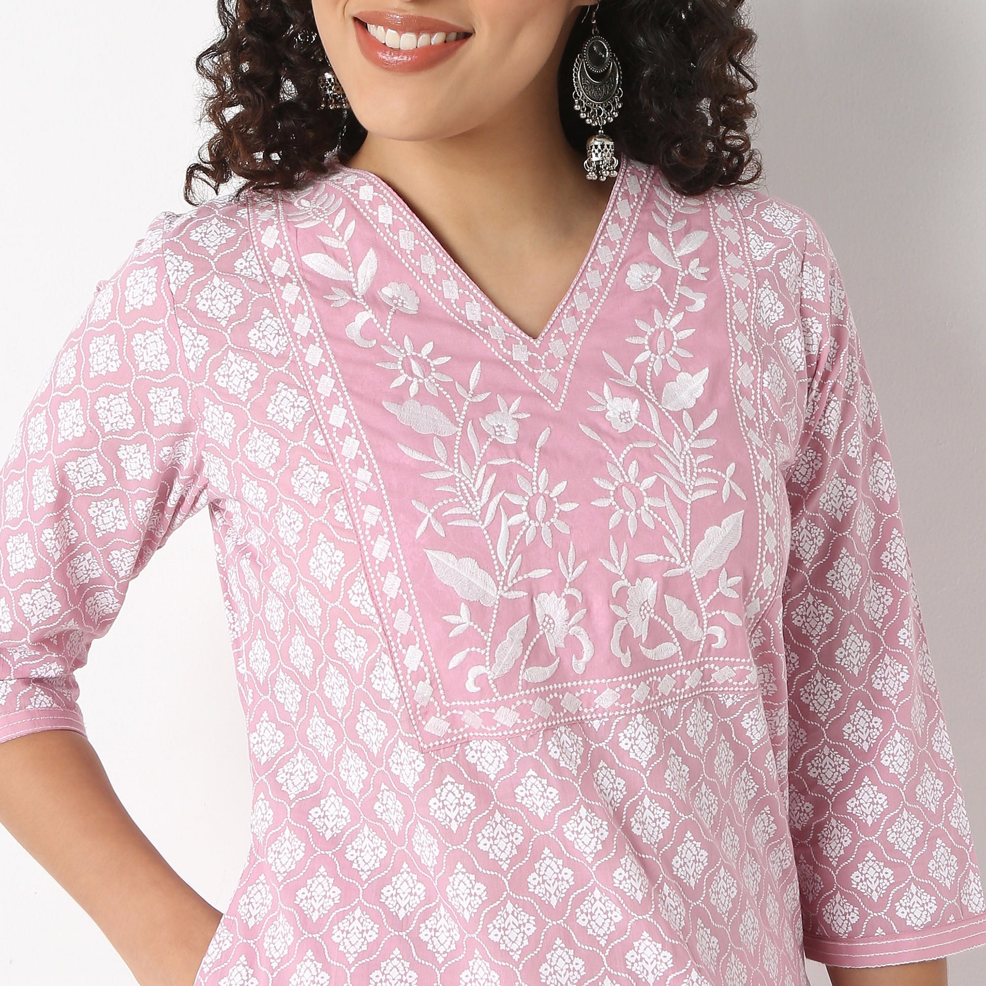Embroidered Yoke Printed Kurta