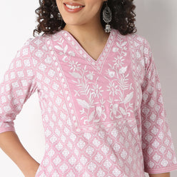 Embroidered Yoke Printed Kurta