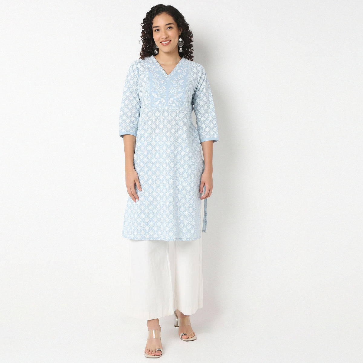 Embroidered Yoke Printed Kurta