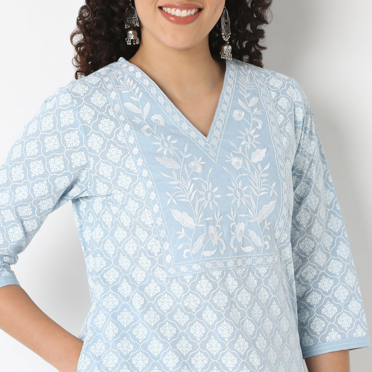 Embroidered Yoke Printed Kurta