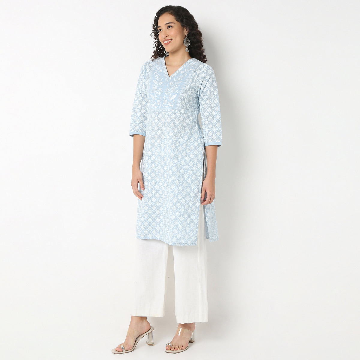 Embroidered Yoke Printed Kurta
