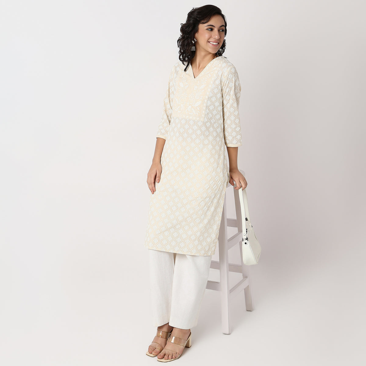 Embroidered Yoke Printed Kurta