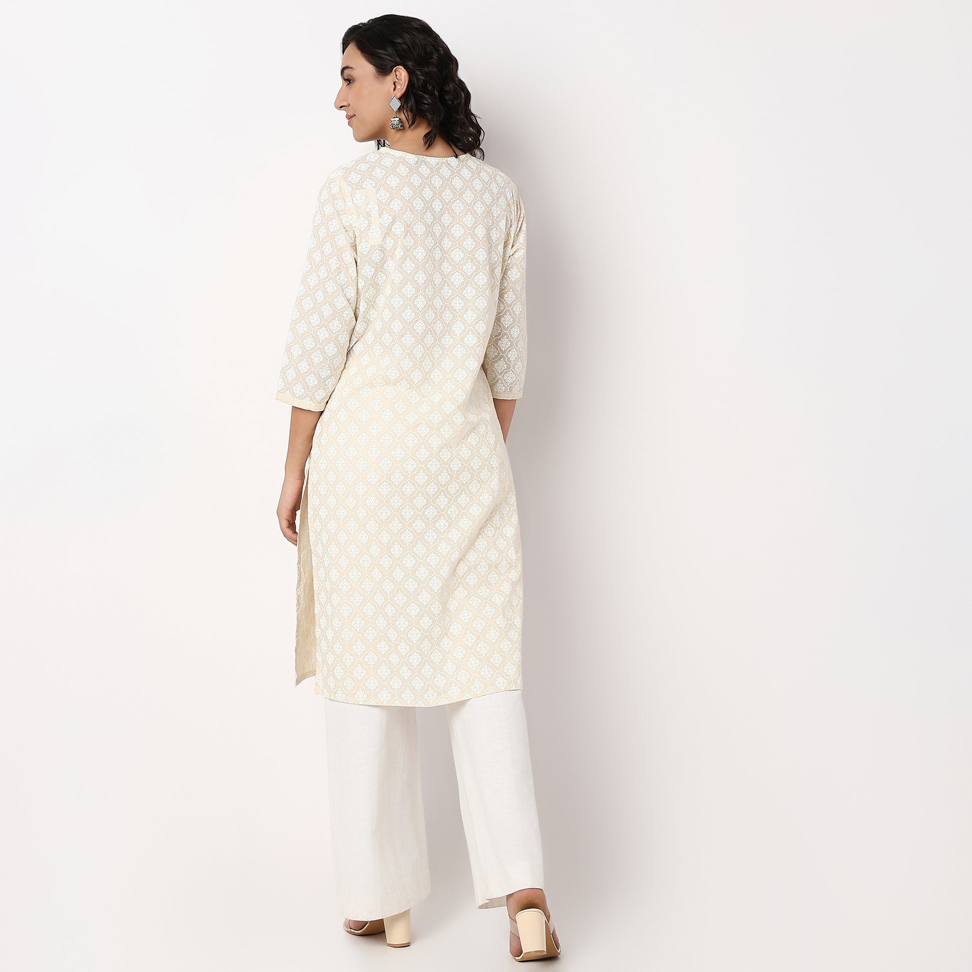 Embroidered Yoke Printed Kurta