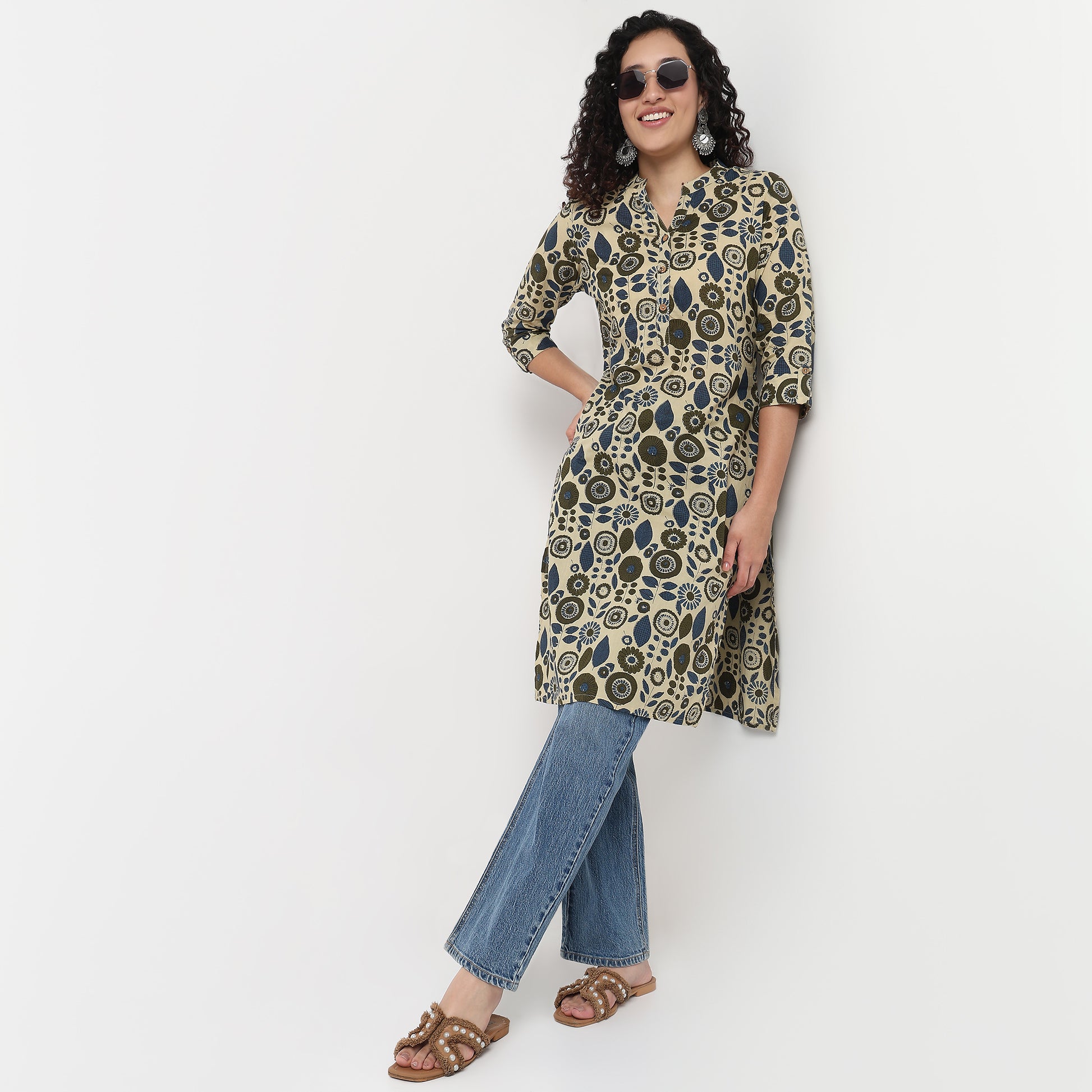 Printed Cotton Half Placket Kurta
