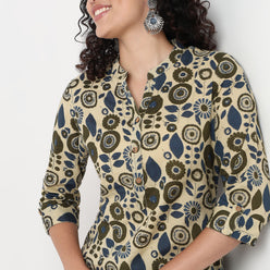 Printed Cotton Half Placket Kurta