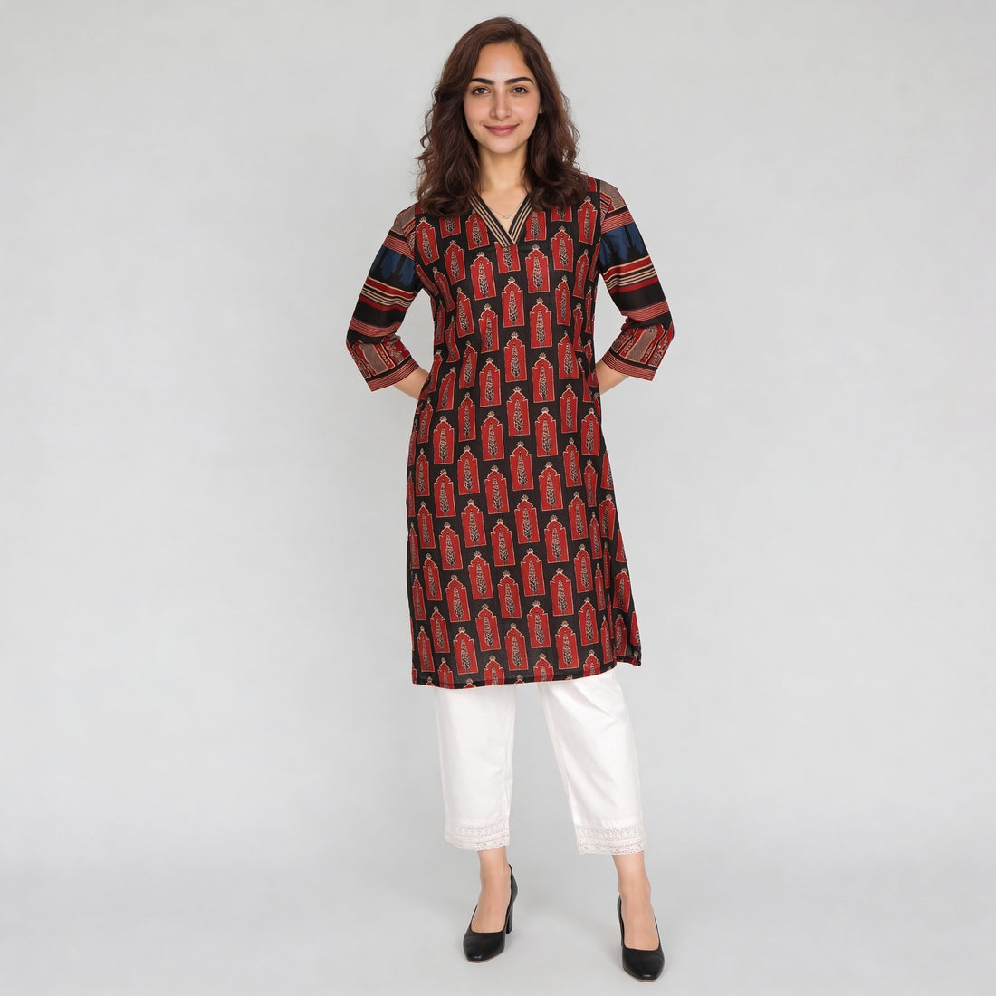 Cotton Printed Three-Fourth Sleeve Kurta