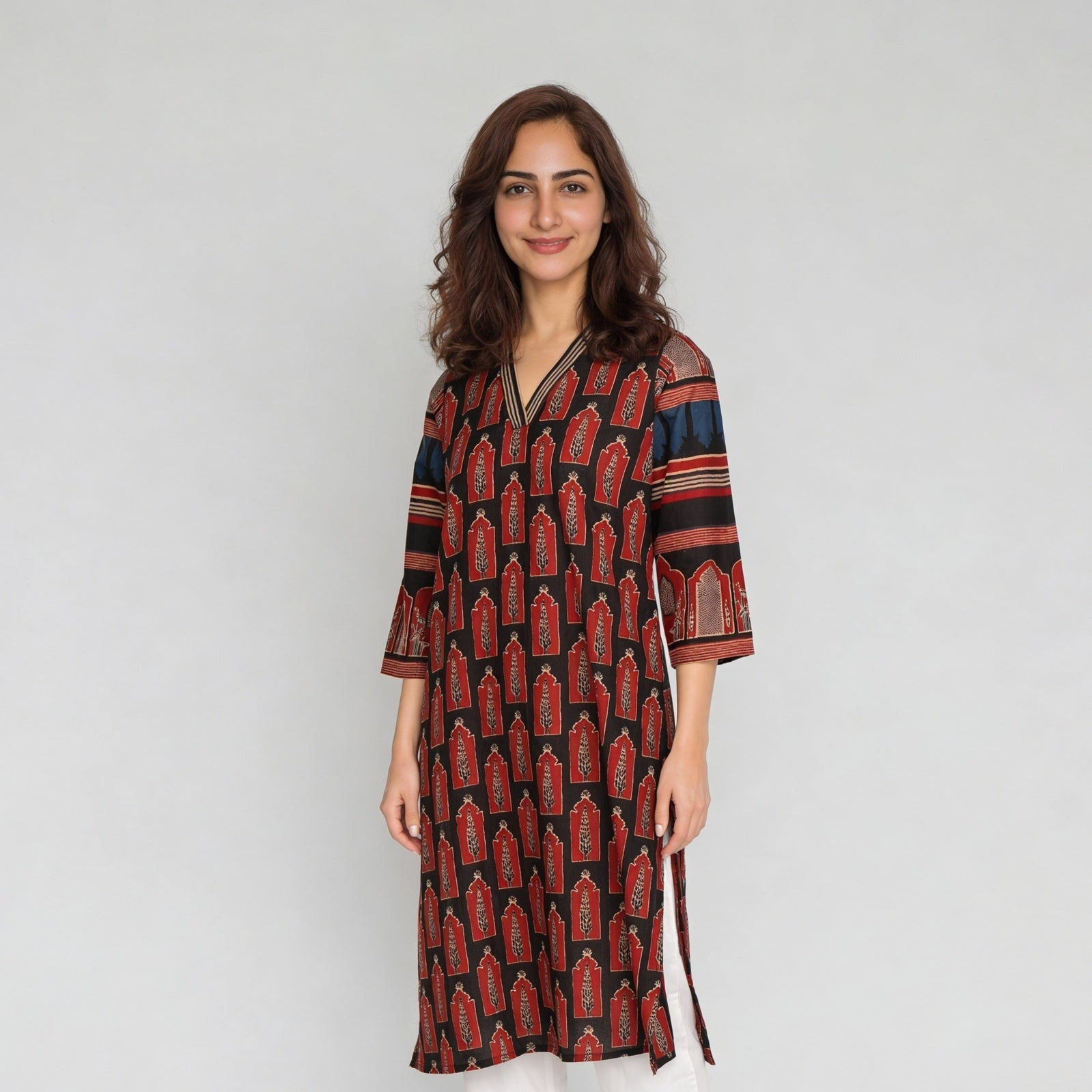 Cotton Printed Three-Fourth Sleeve Kurta