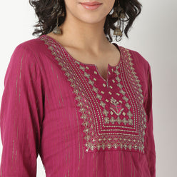 Embroidered Cotton Fabric Kurta