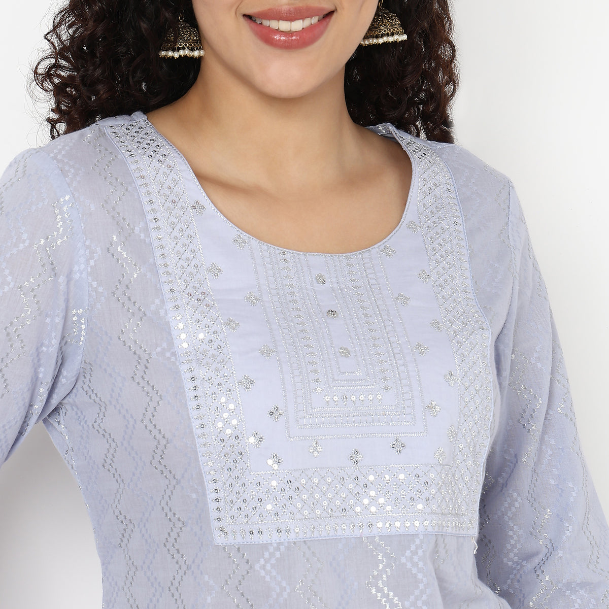 Embroidered Yoke Long Kurta