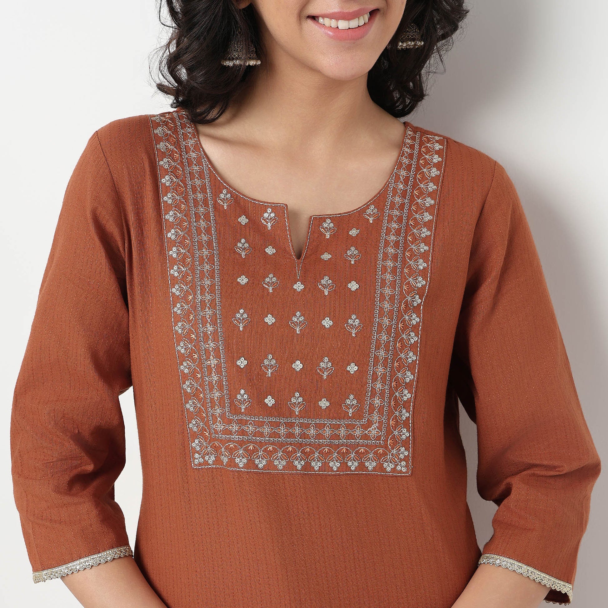 Order Now Women Embroidered Round Neck Straight Fit Ethnic Wear Kurta by Style Union