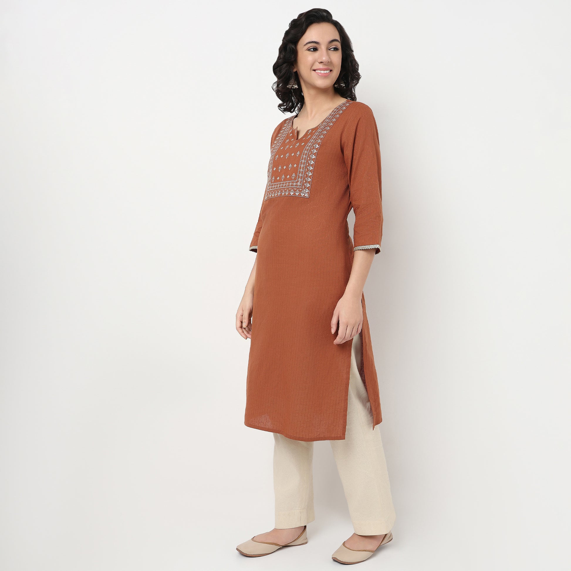 Order Now Women Embroidered Round Neck Straight Fit Ethnic Wear Kurta by Style Union