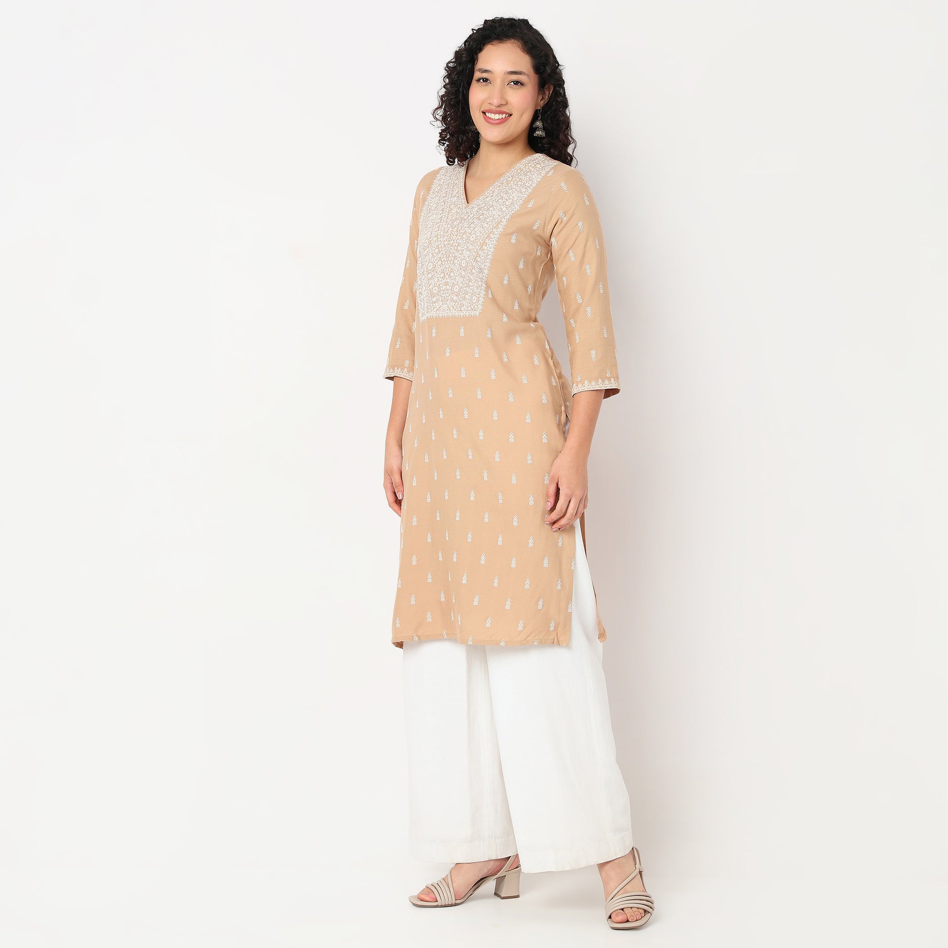 Printed Yoke V-Neck Kurta