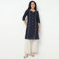 Buy Women Straight Fit Embroidered Three-Fourth Sleeve Kurta  - Style Union