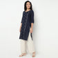 Buy Women Straight Fit Embroidered Three-Fourth Sleeve Kurta  - Style Union