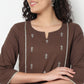 Buy Women Straight Fit Embroidered Three-Fourth Sleeve Kurta  - Style Union