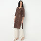 Buy Women Straight Fit Embroidered Three-Fourth Sleeve Kurta  - Style Union