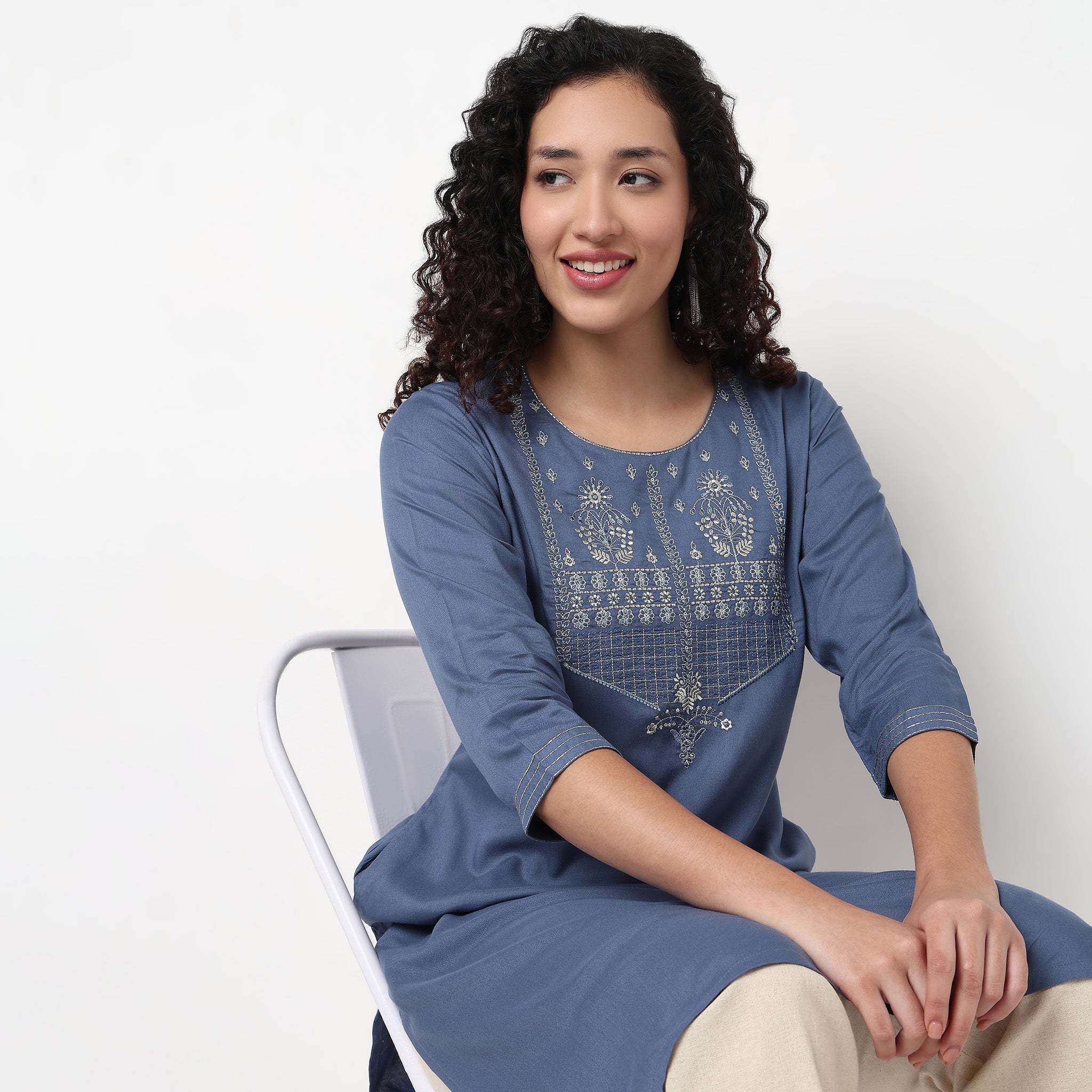 Embroidered Yoke Long Kurta