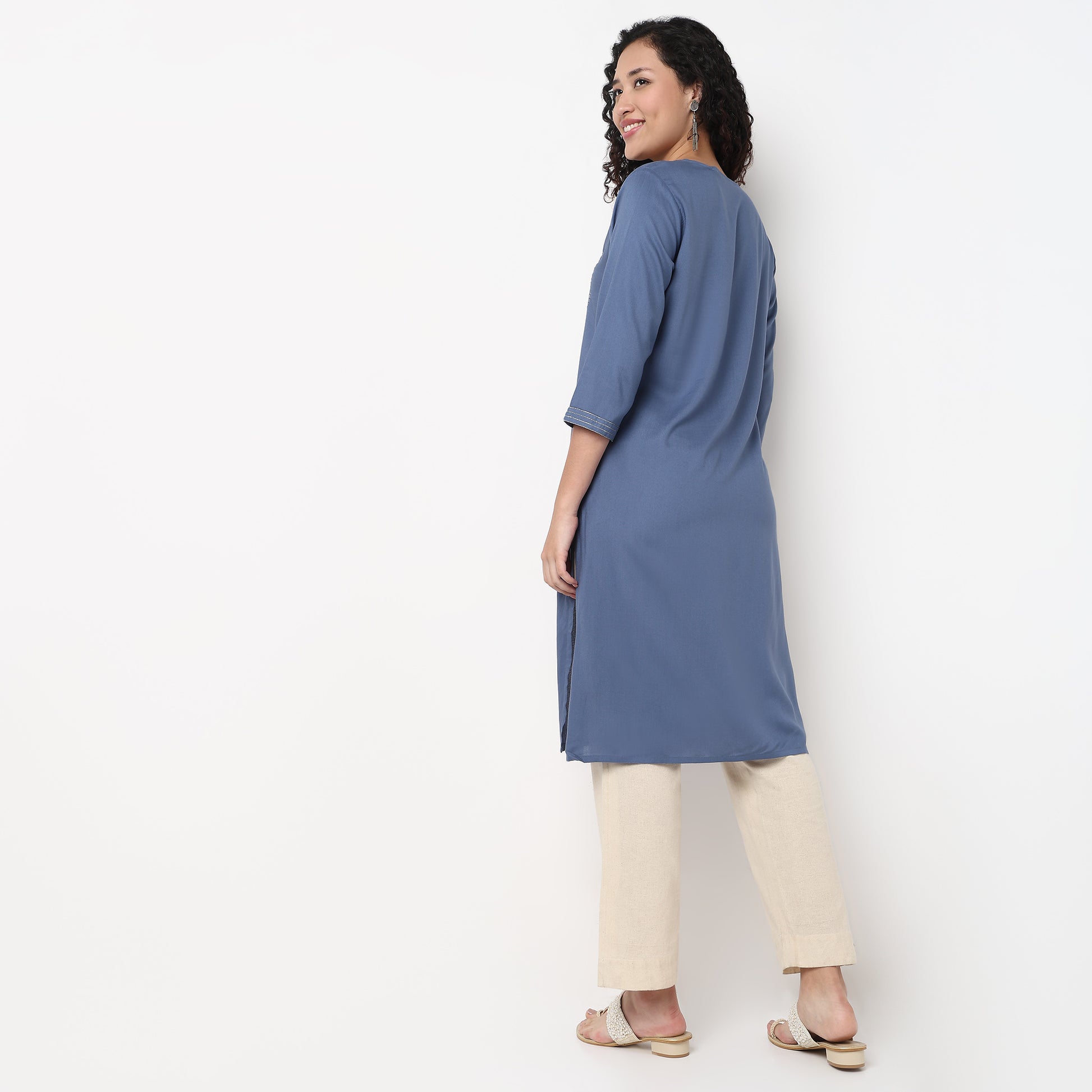 Embroidered Yoke Long Kurta