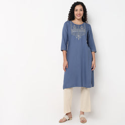 Embroidered Yoke Long Kurta