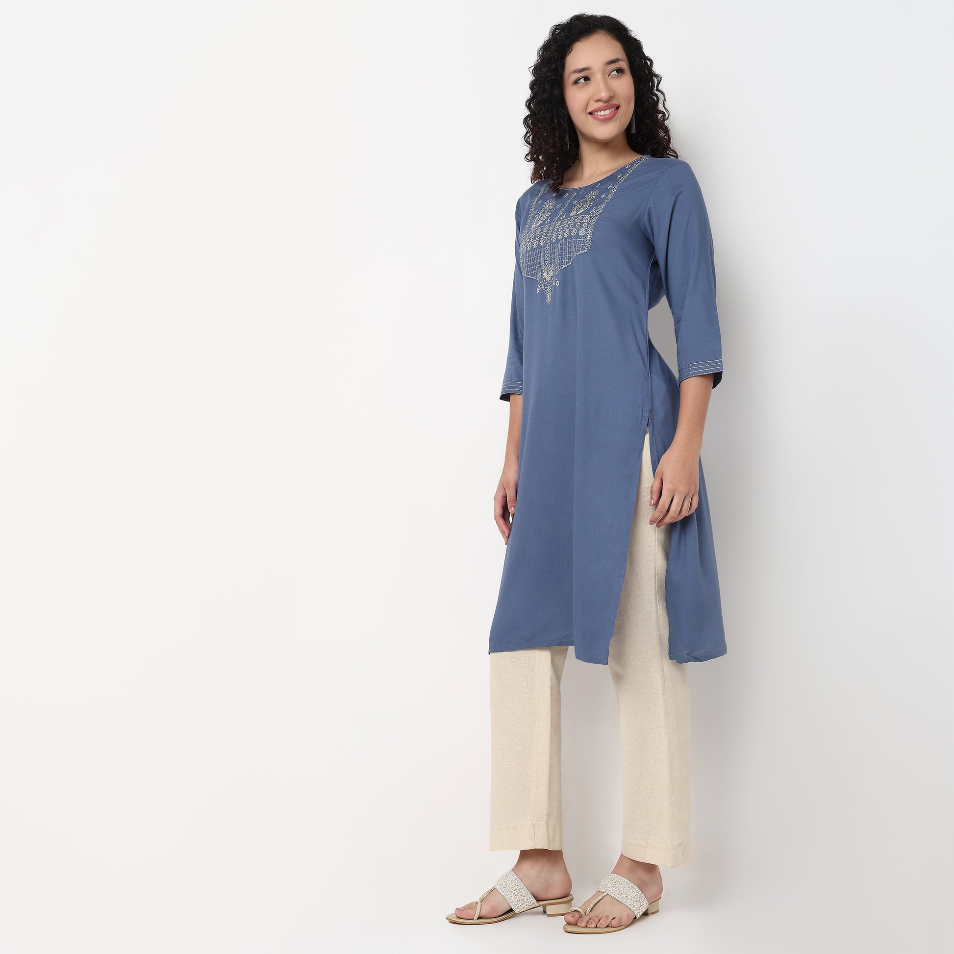 Embroidered Yoke Long Kurta