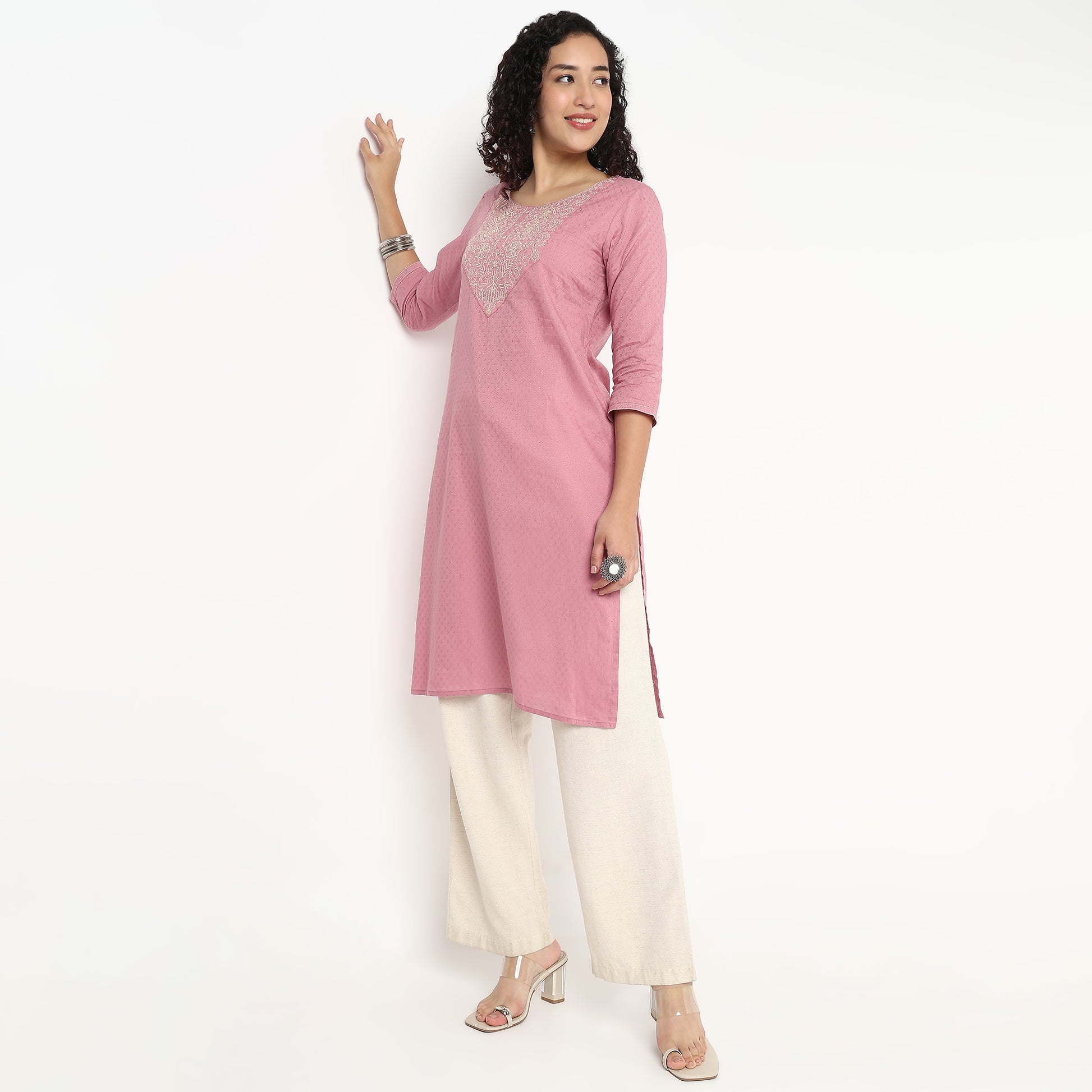 Embroidered Yoke Long Kurta