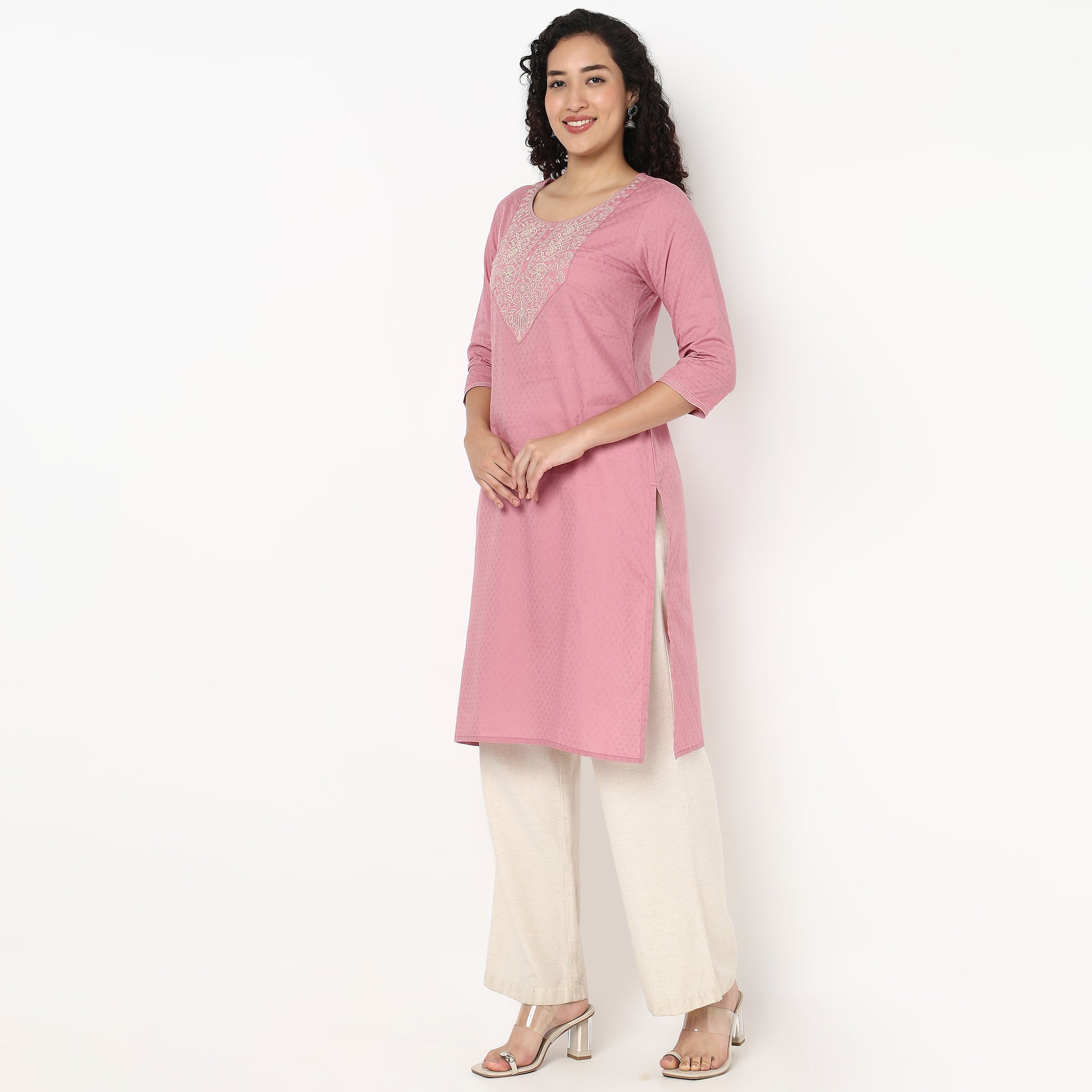 Embroidered Yoke Long Kurta