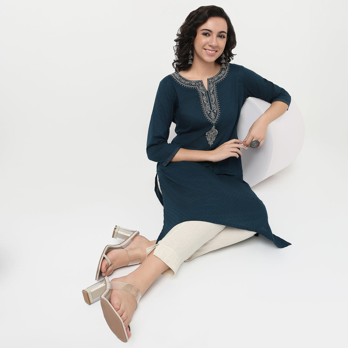 Order Now Women Embroidered Round Neck Straight Fit Ethnic Wear Kurta by Style Union