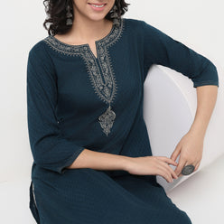 Order Now Women Embroidered Round Neck Straight Fit Ethnic Wear Kurta by Style Union