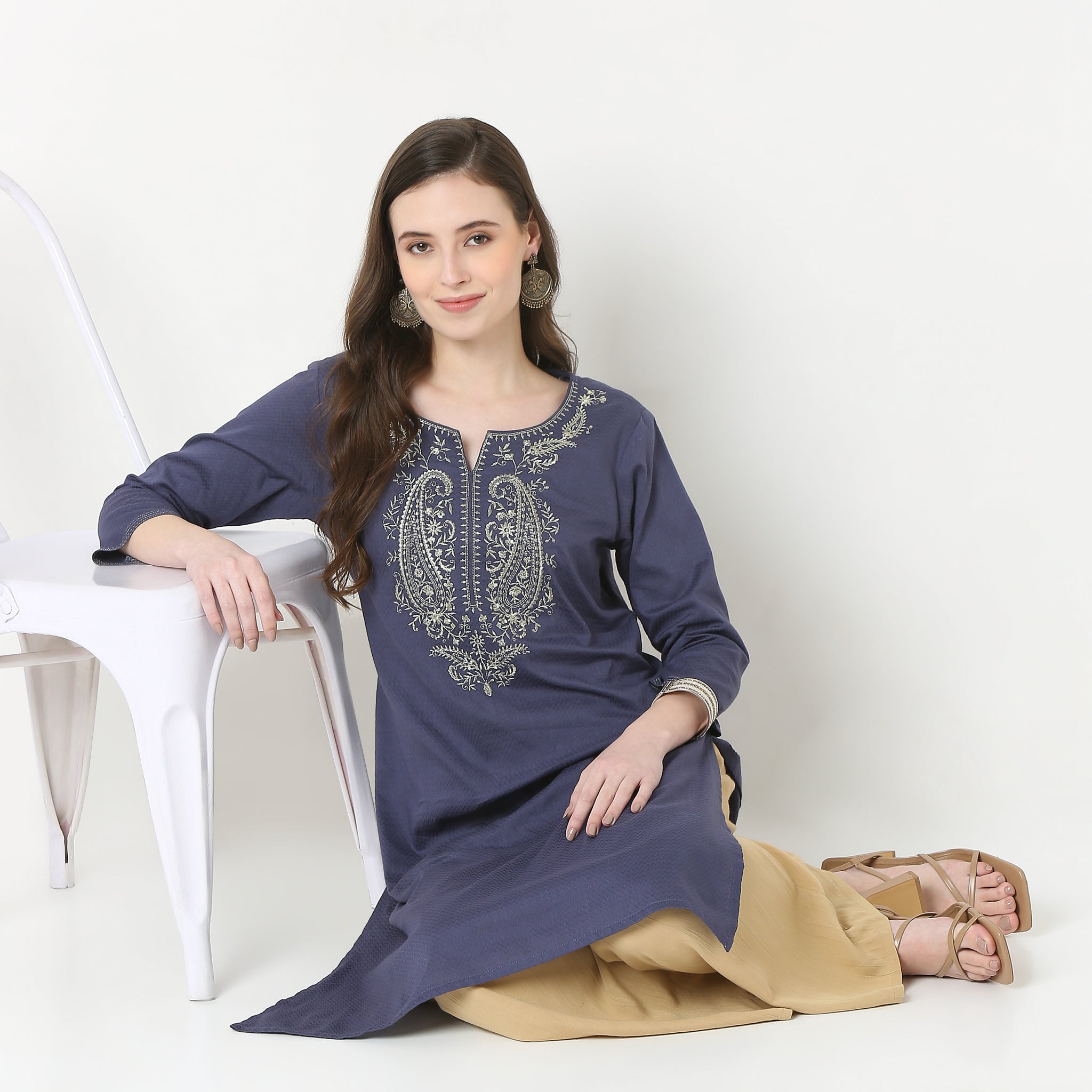 Embroidered Yoke Long Kurta