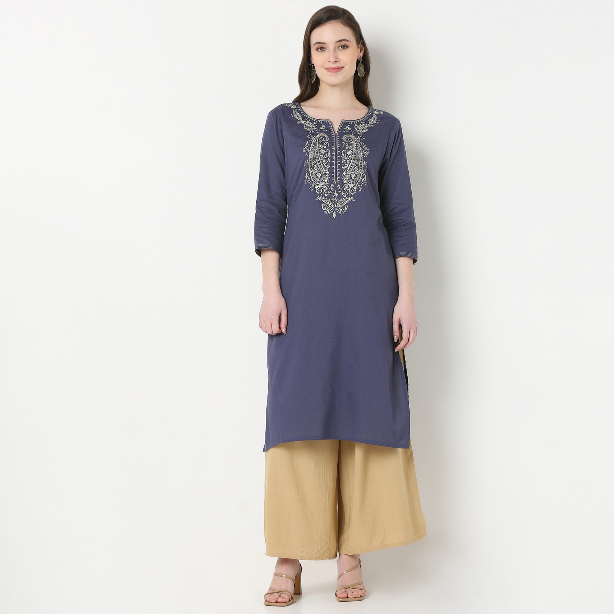 Embroidered Yoke Long Kurta