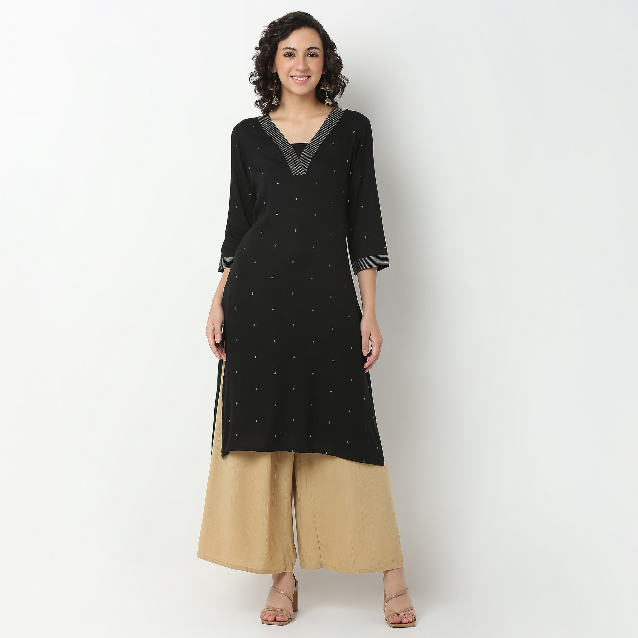 Embroidered Rayon Kurta, Knee Length