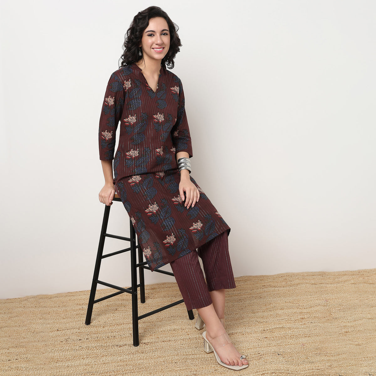 Order Now Women Floral V Neck Straight Fit Ethnic Wear Kurta by Style Union