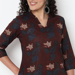 V-Neck With Notch Collar Floral Print Kurta