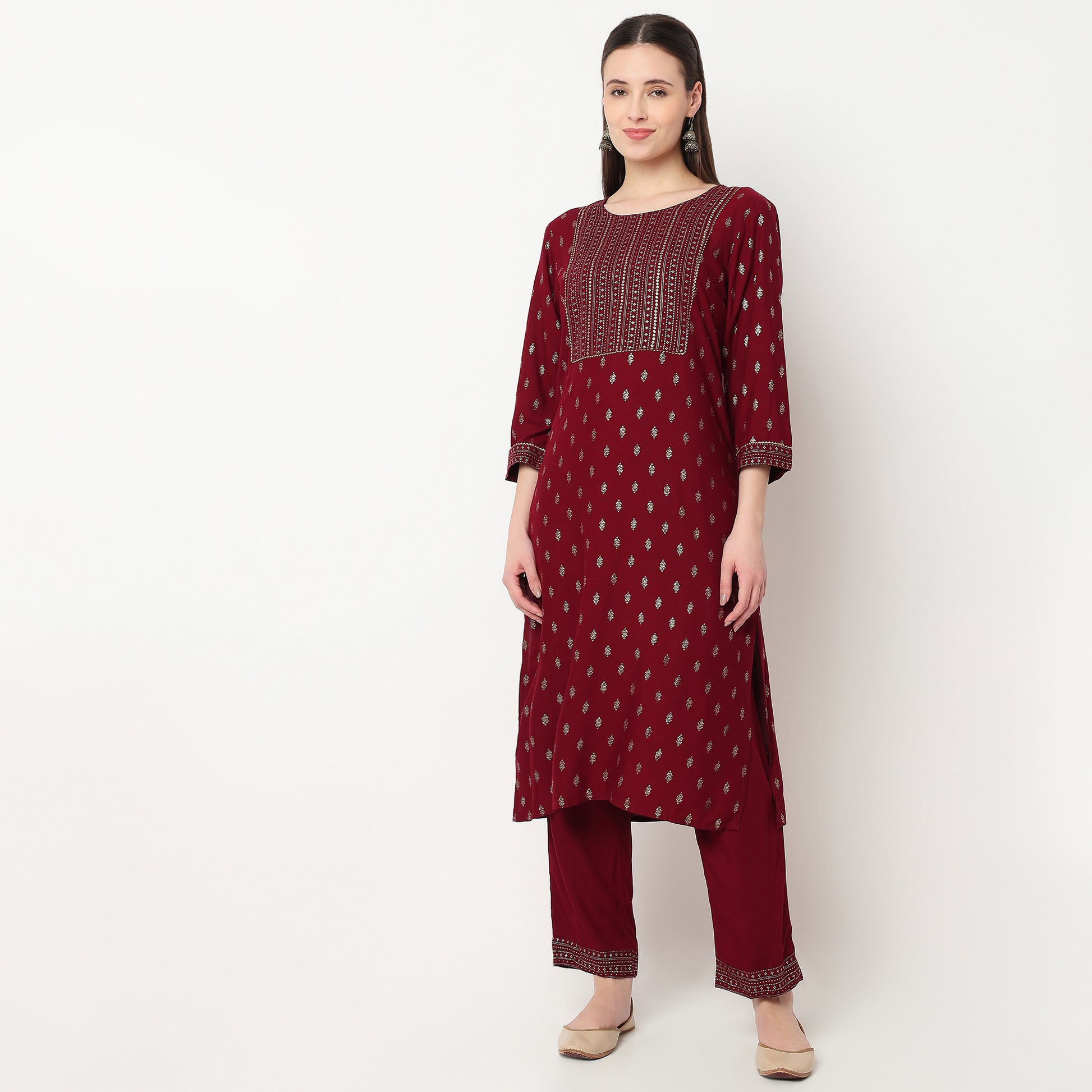 Printed Yoke With Lace Detailing Kurta