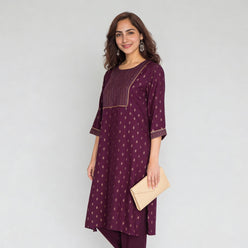 Printed Yoke With Lace Detailing Kurta