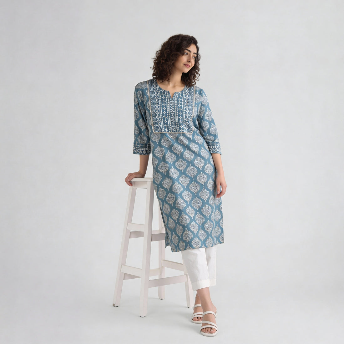 Rayon Printed Three-Fourth Sleeve Kurta