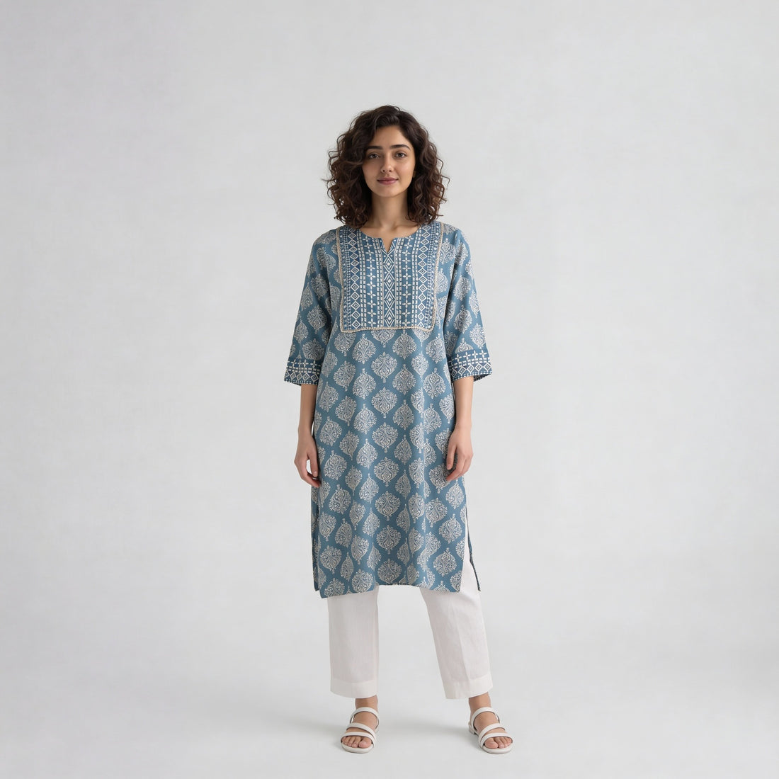 Rayon Printed Three-Fourth Sleeve Kurta
