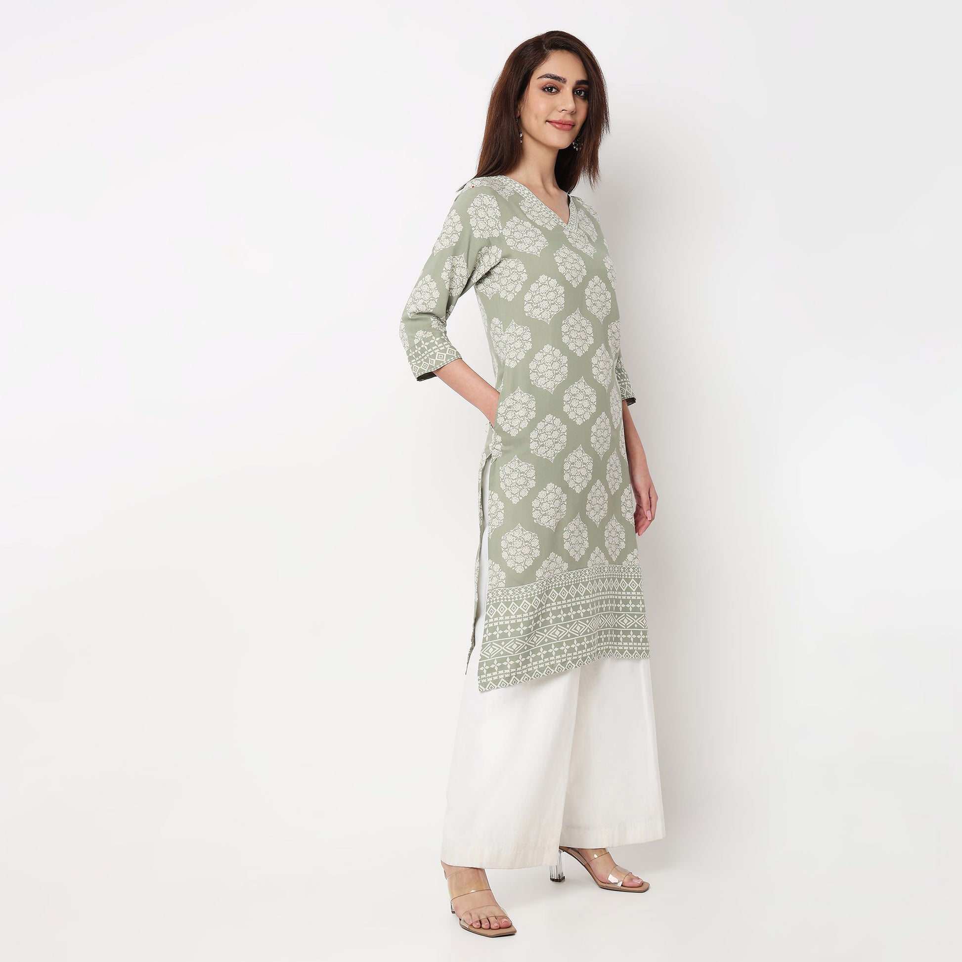 V-Neck Printed Kurta