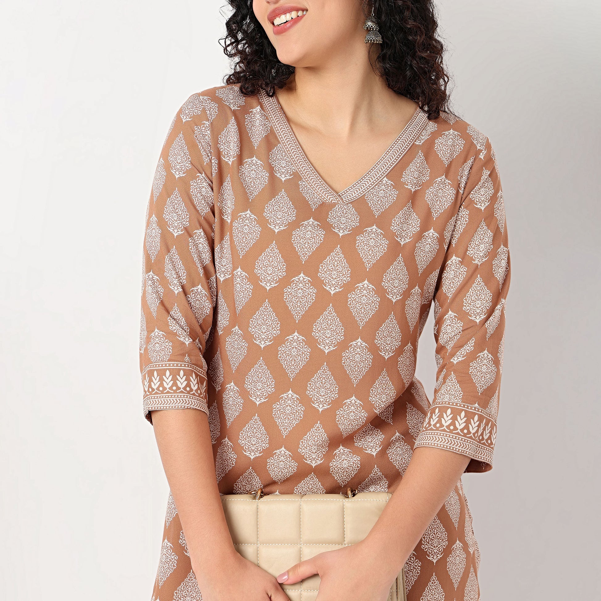 V-Neck Printed Long Kurta