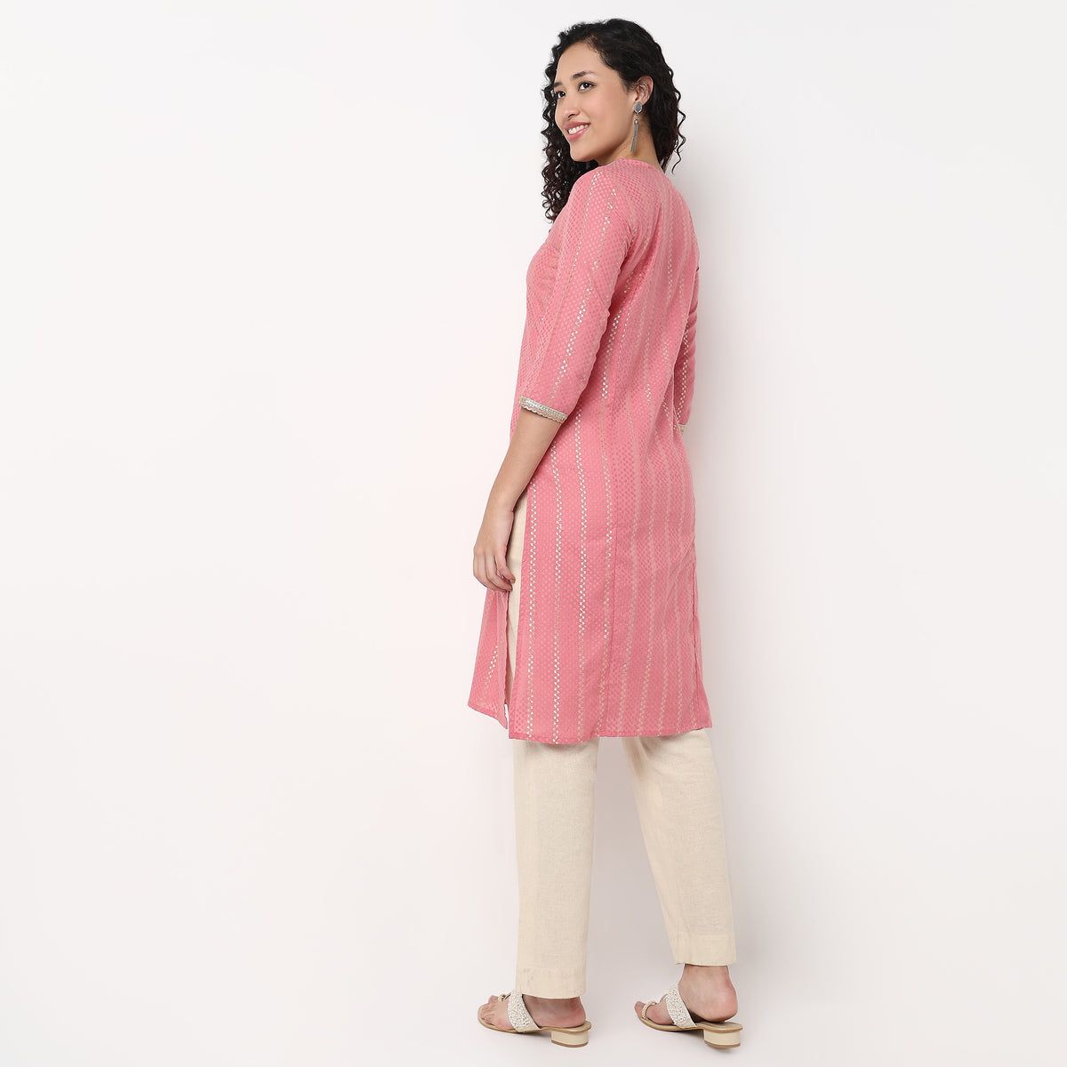Glass Shape Embroidered Long Kurta