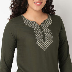 Embroidered Yoke Short Kurti