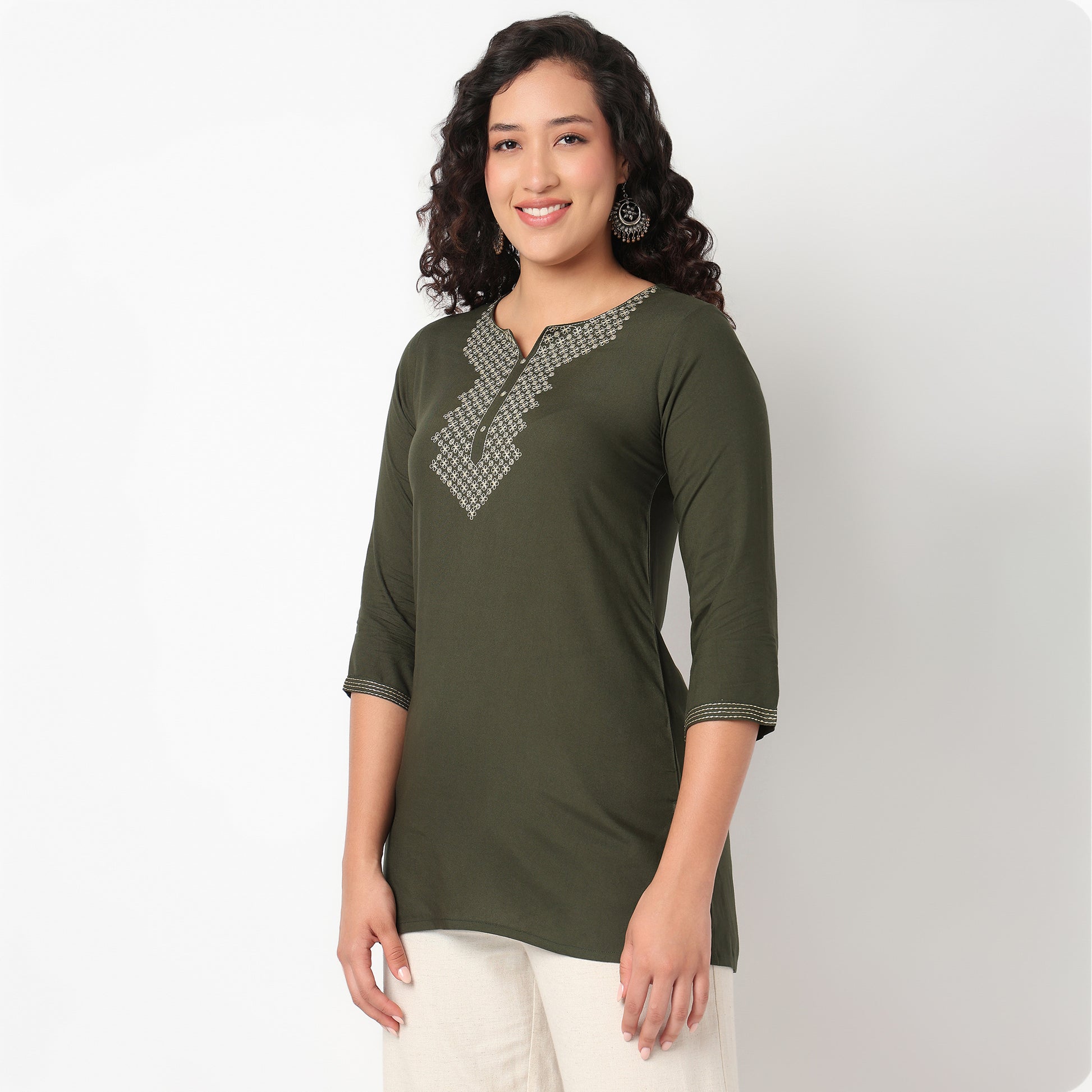 Embroidered Yoke Short Kurti