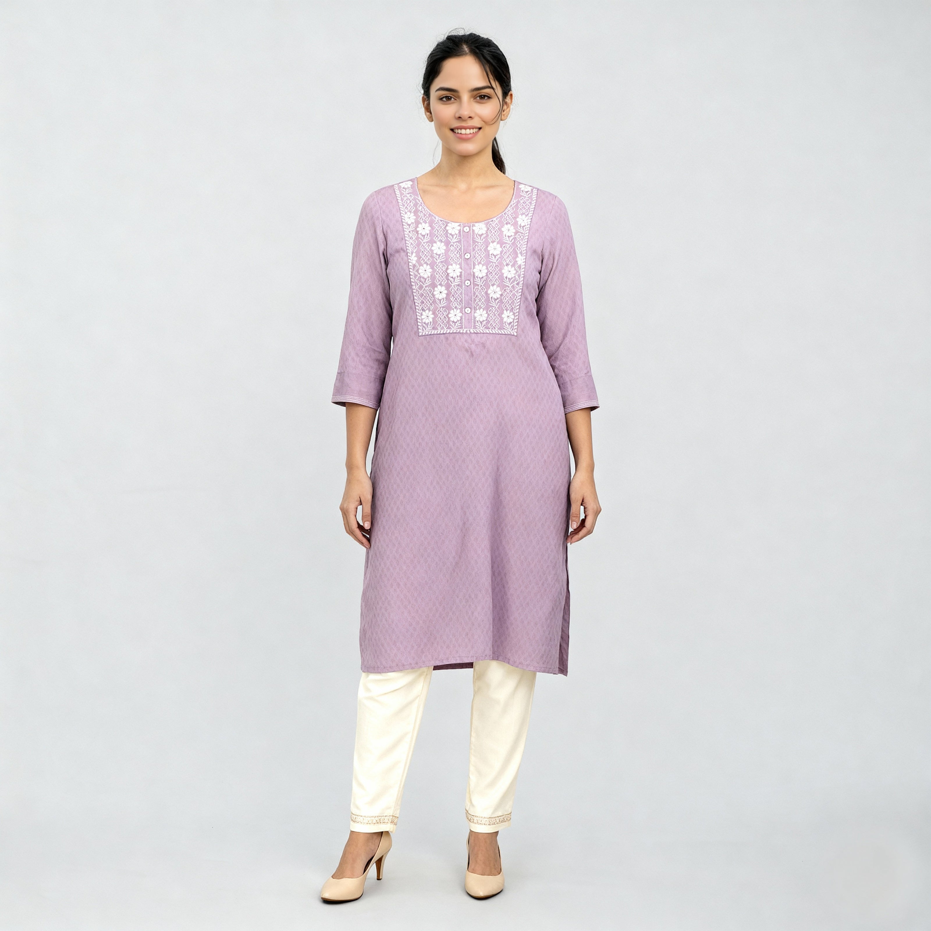 Embroidered Cotton Yoke Kurta