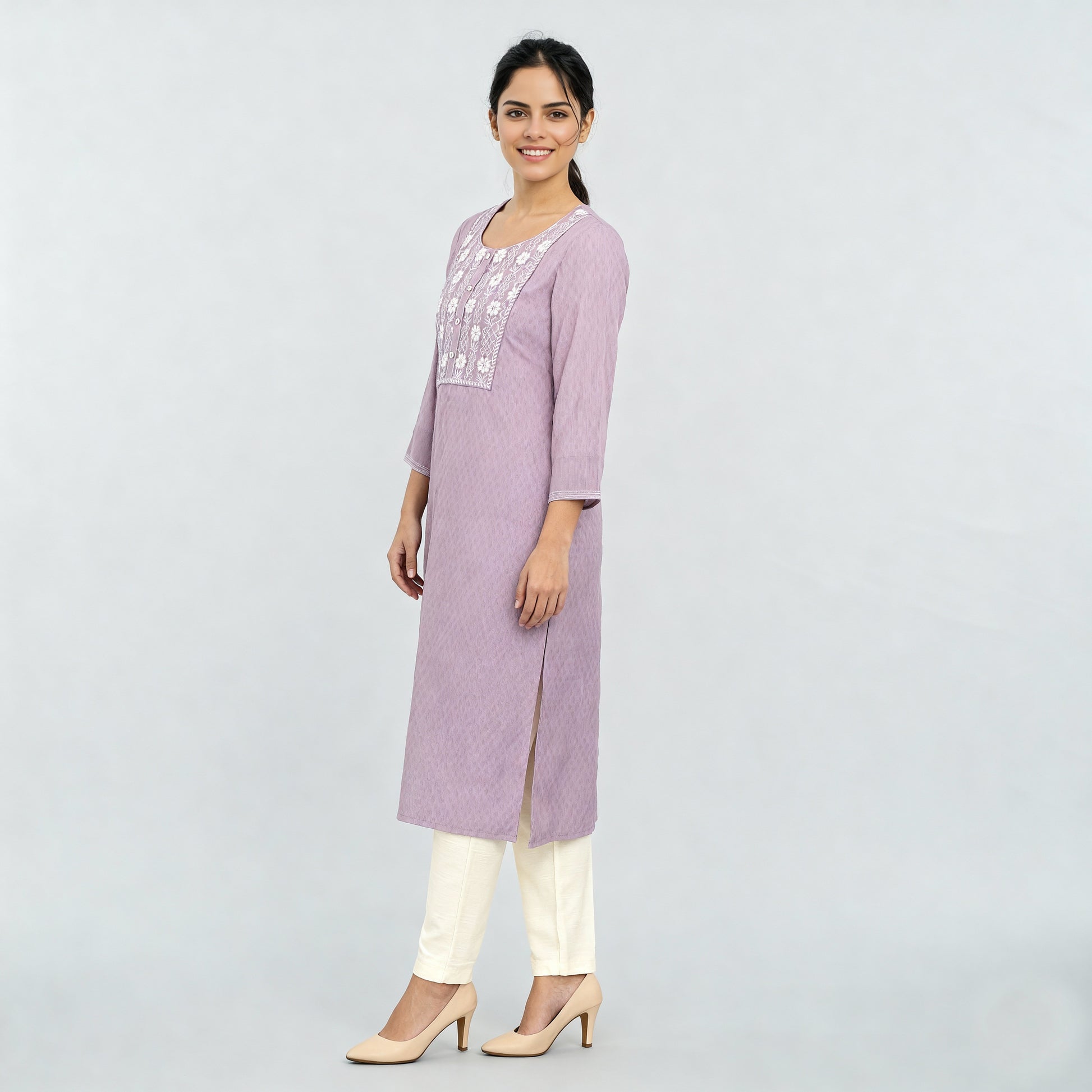 Embroidered Cotton Yoke Kurta