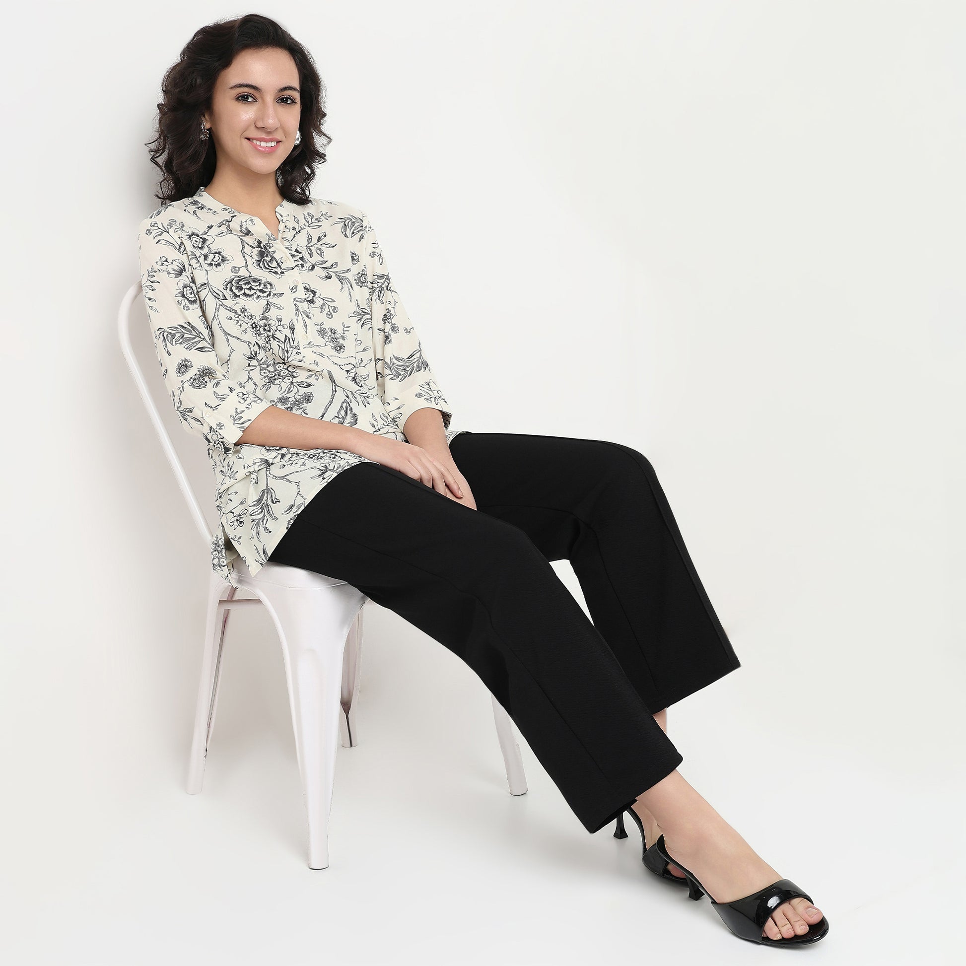 Order Now Women Printed Band Neck Straight Fit Ethnic Wear Short Kurti by Style Union