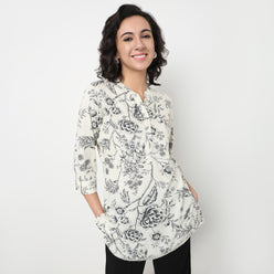 Order Now Women Printed Band Neck Straight Fit Ethnic Wear Short Kurti by Style Union