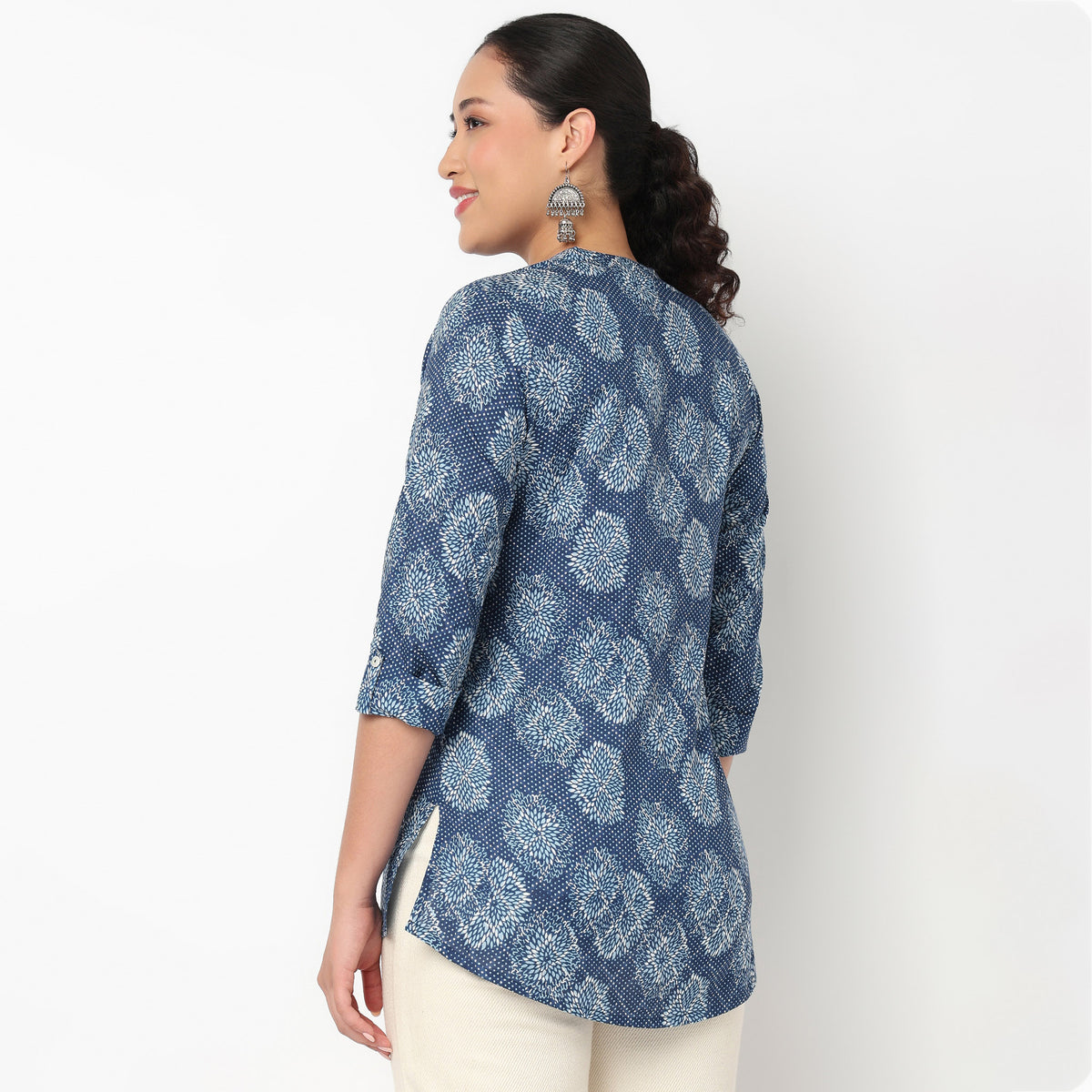 Half Placket Printed Short Kurti