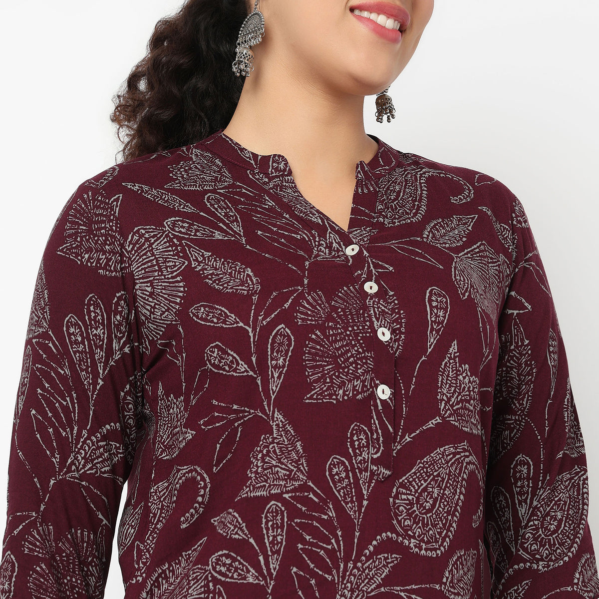 Printed Band Neck Short Kurti