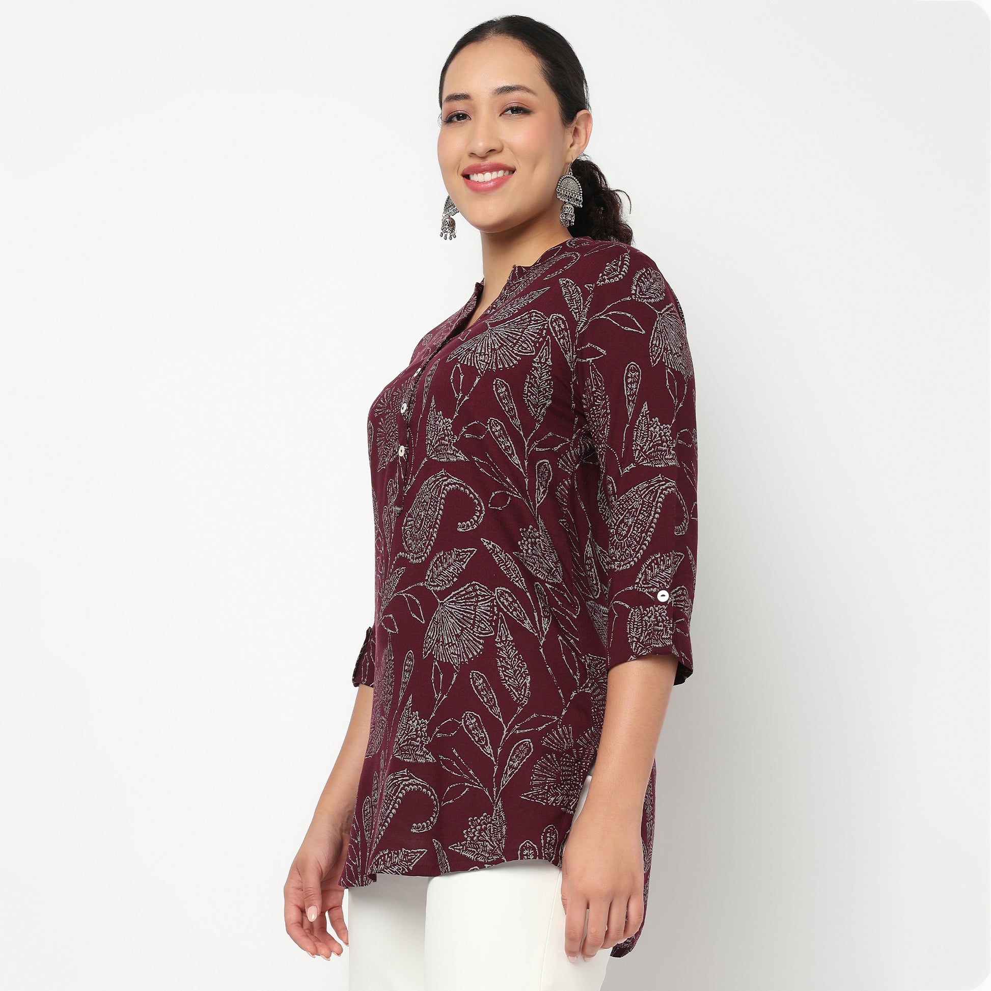 Printed Band Neck Short Kurti